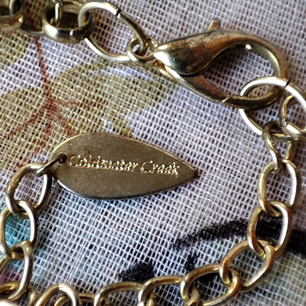Coldwater Creek Light Weight Extra Long Blue and Jade Green Necklace Gold Tone
